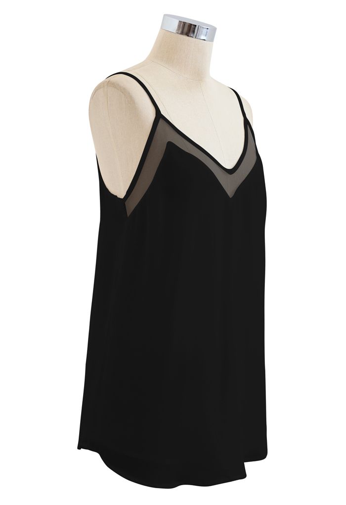 Mesh gespleißtes Tanktop in Schwarz