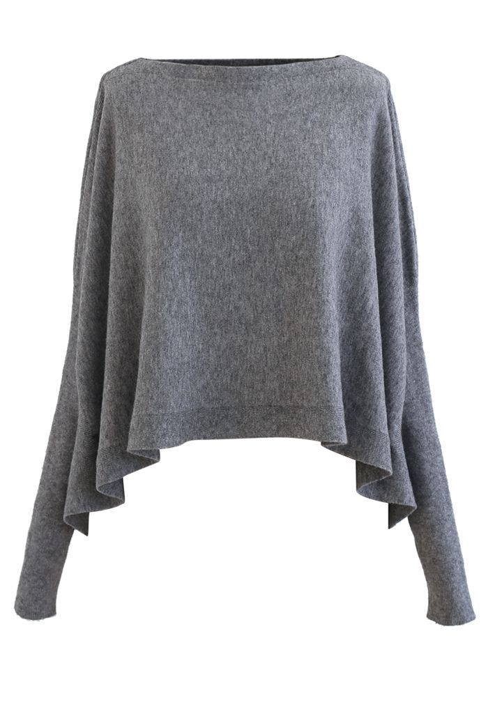 Weich Fackel Saum Kap Pullover in Grau