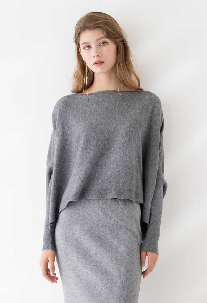 Weich Fackel Saum Kap Pullover in Grau