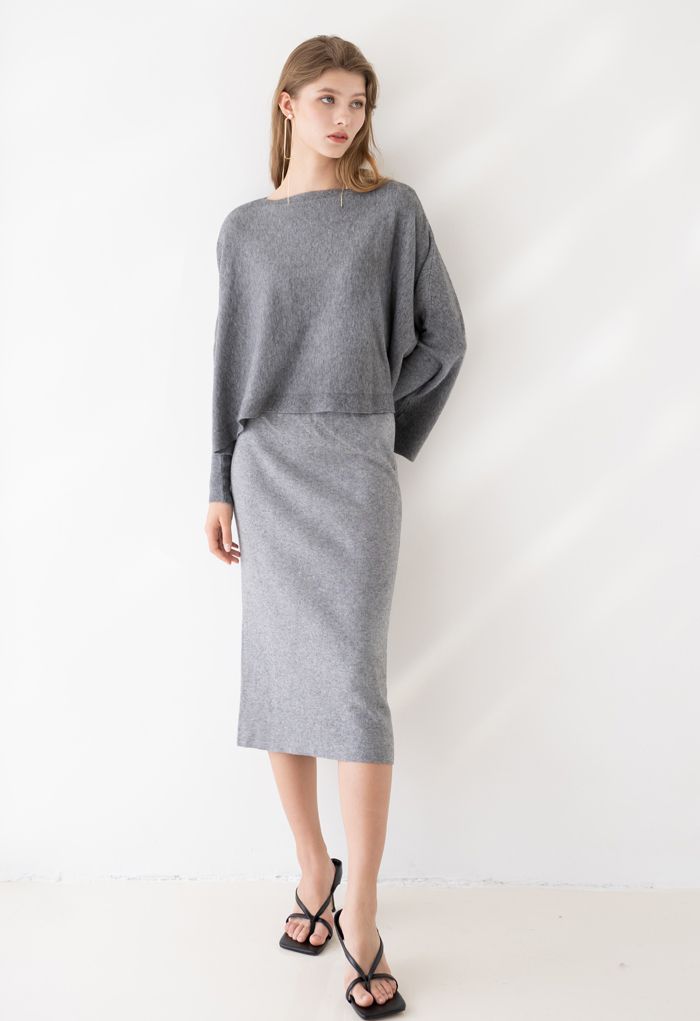 Weich Fackel Saum Kap Pullover in Grau