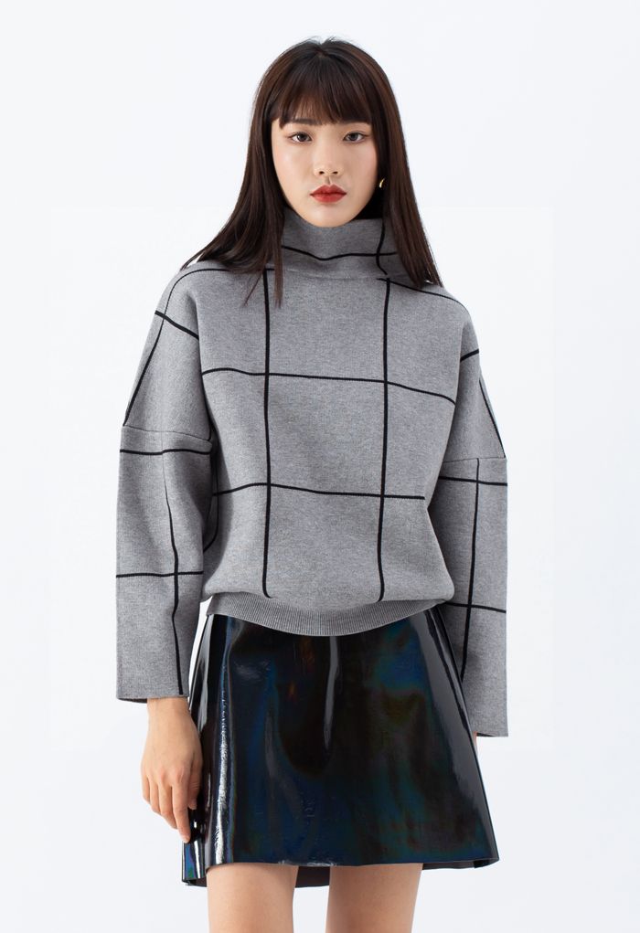 Grid-Rollkragenpullover in Grau