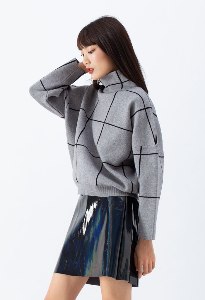 Grid-Rollkragenpullover in Grau