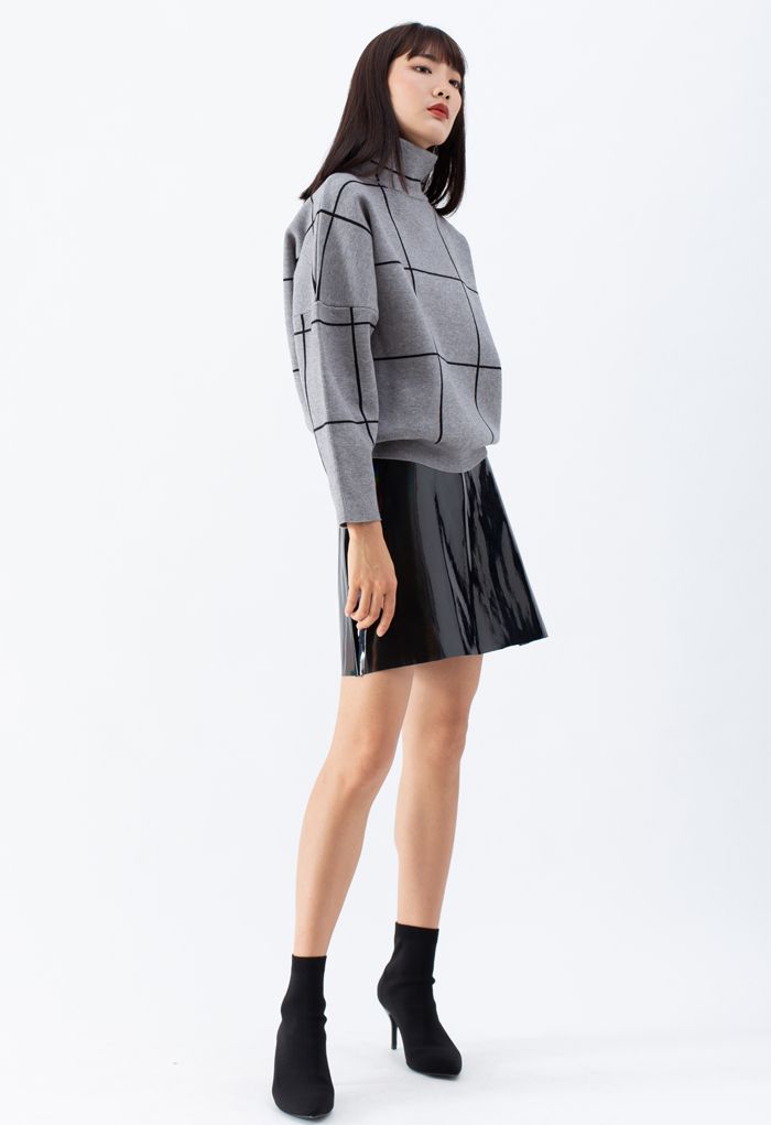 Grid-Rollkragenpullover in Grau