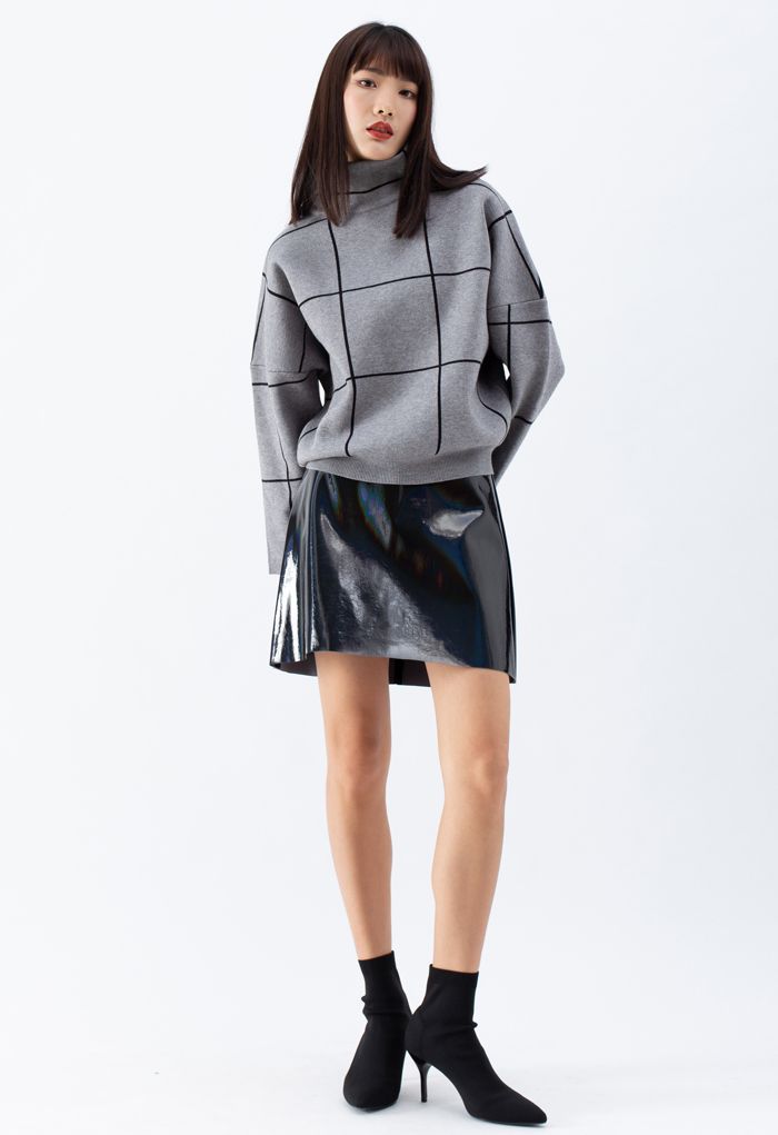 Grid-Rollkragenpullover in Grau