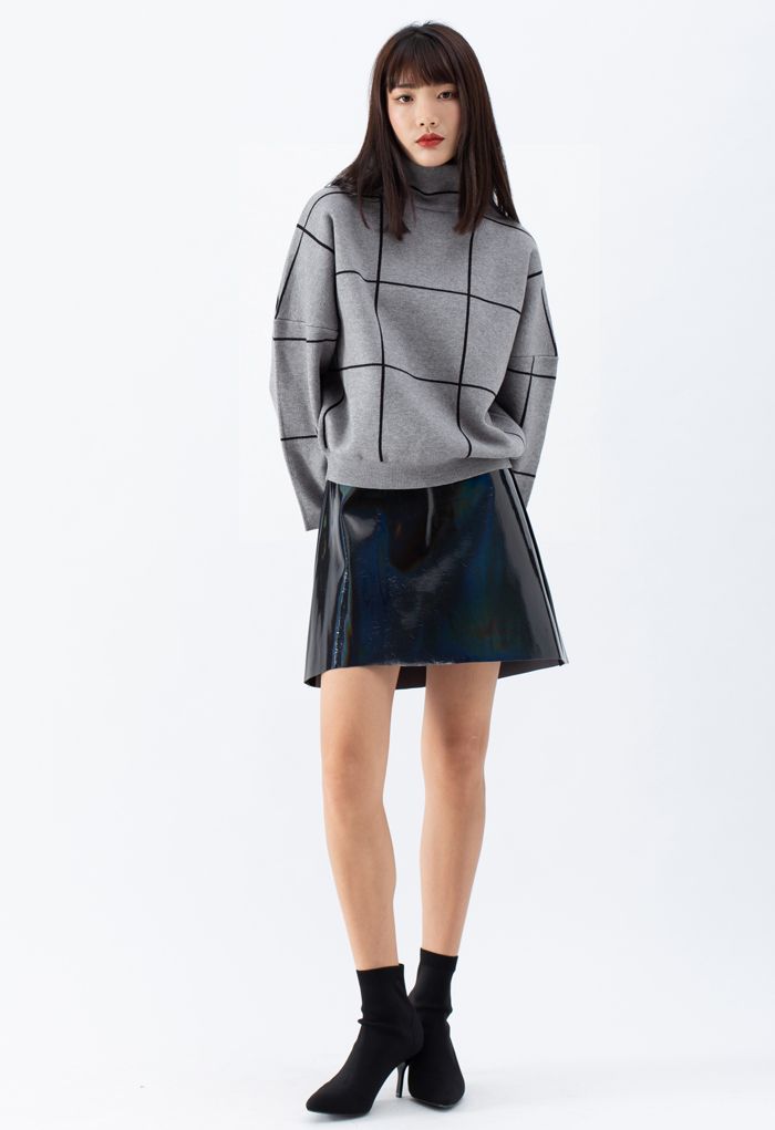 Grid-Rollkragenpullover in Grau