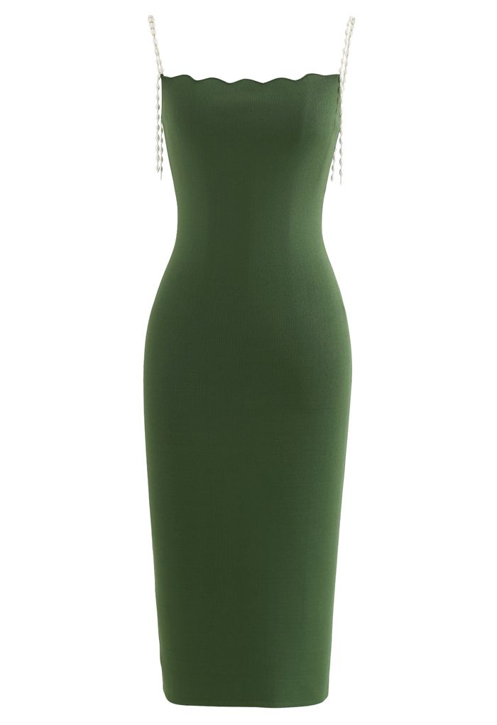 Perlengurte Bodycon Strick Cami Kleid in Grün