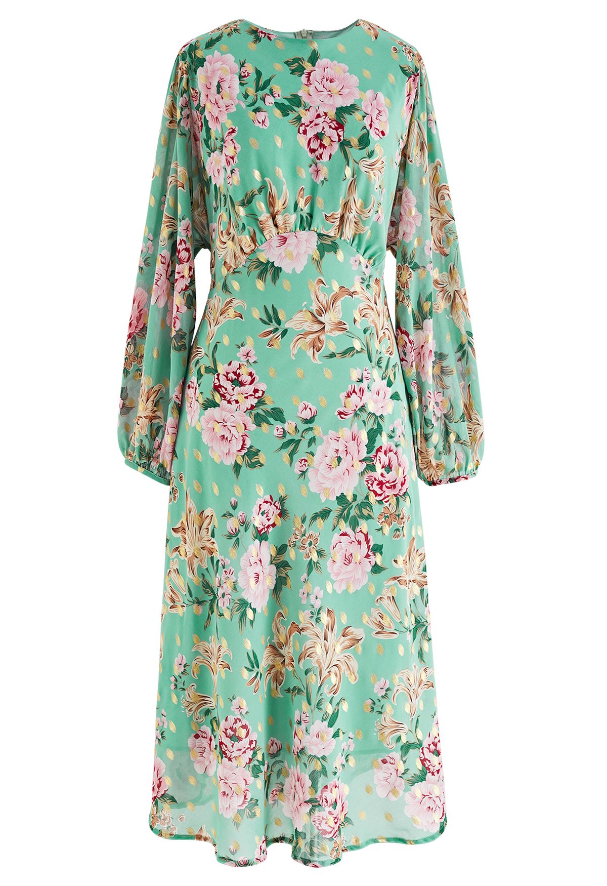 Floral zu sehen Midikleid mit Goldfleck in Mint