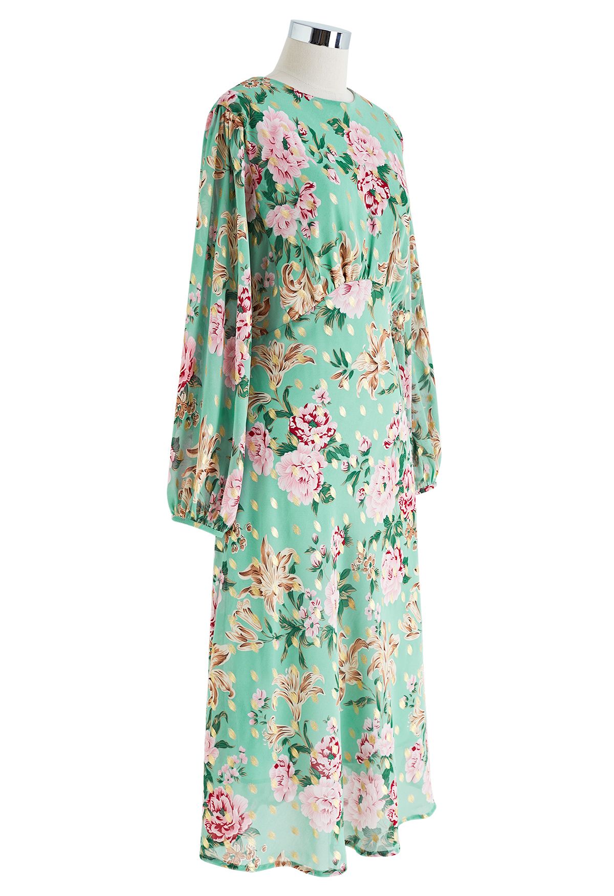 Floral zu sehen Midikleid mit Goldfleck in Mint