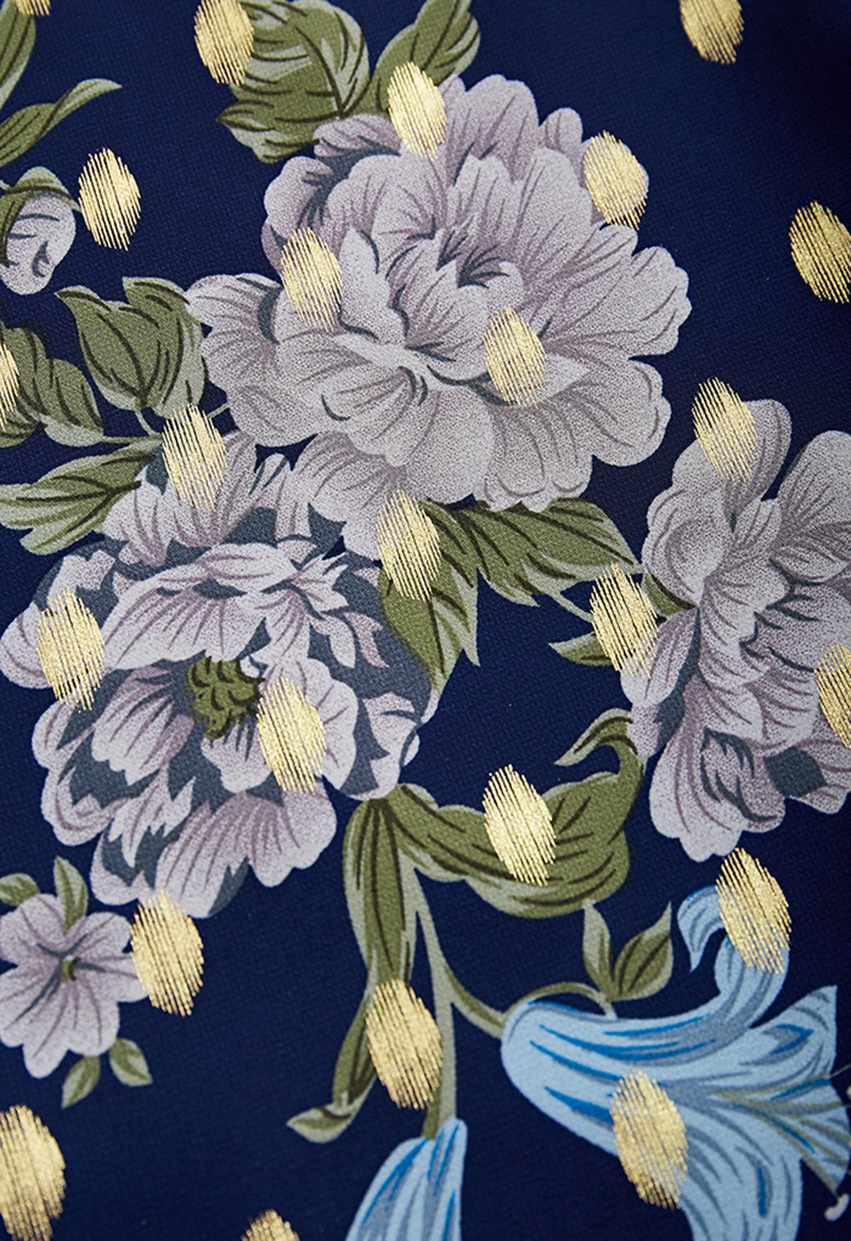 Floral zu sehendes Midikleid mit Goldfleck in Marineblau