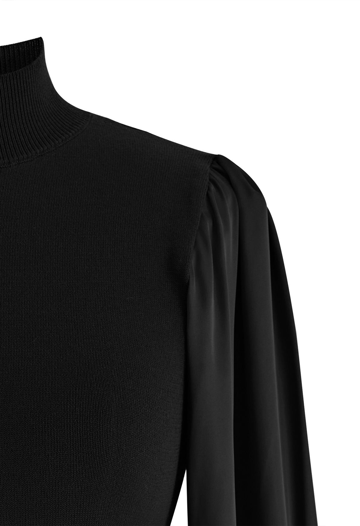 Mock Neck Satin gespleißtes Strickoberteil in Schwarz