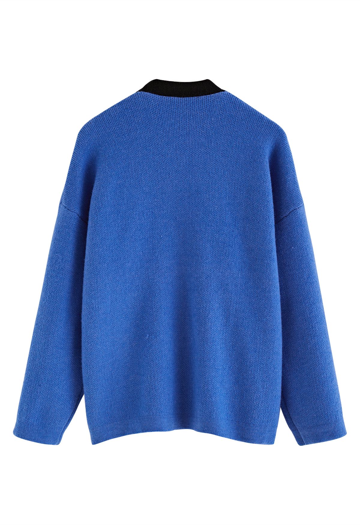 Zweireihiger Cardigan in Kontrastfarbe in Blau