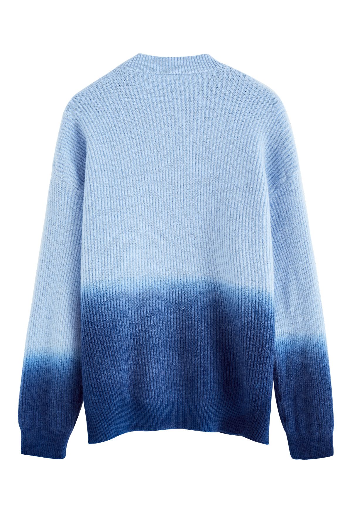 Ombré-Rippstrickpullover mit Rundhalsausschnitt in Blau