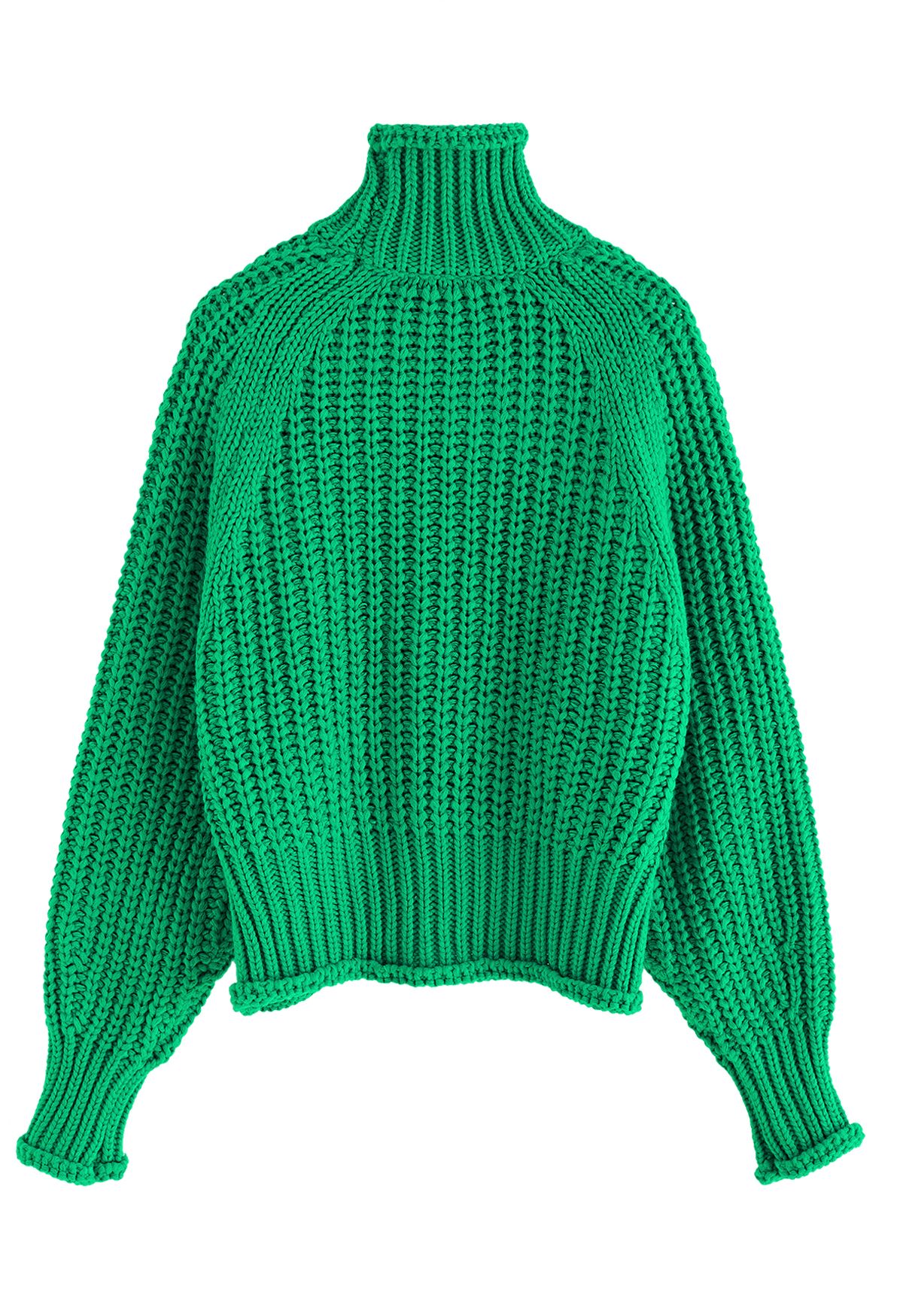 Grobstrickpullover mit Stehkragen in Grün