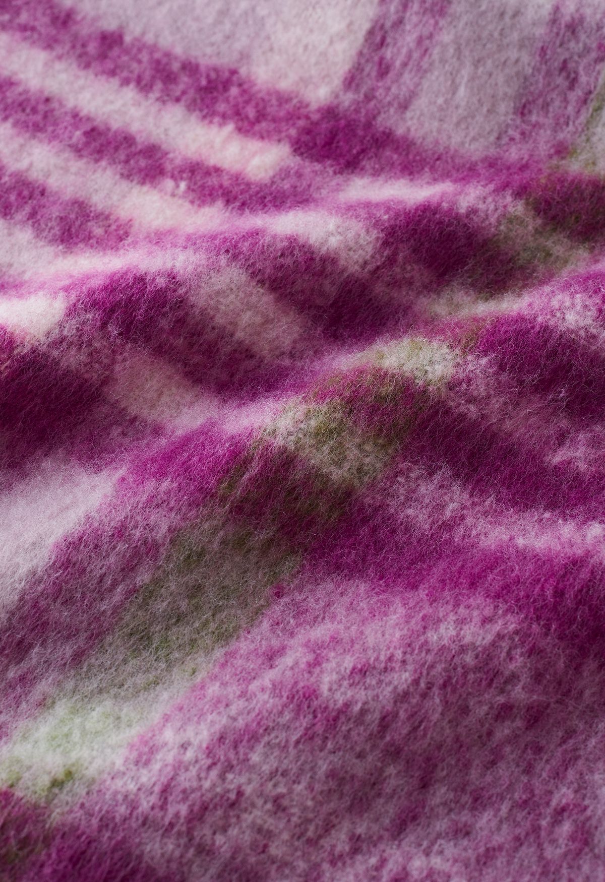 Fuzzy Mohair Plaid Pattern Schal in Pflaume