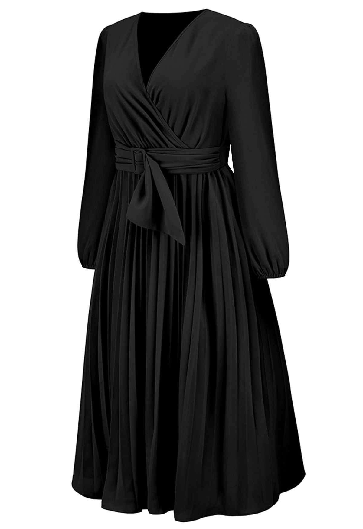 Wickelkleid mit Gürtelschnalle vorne in Schwarz