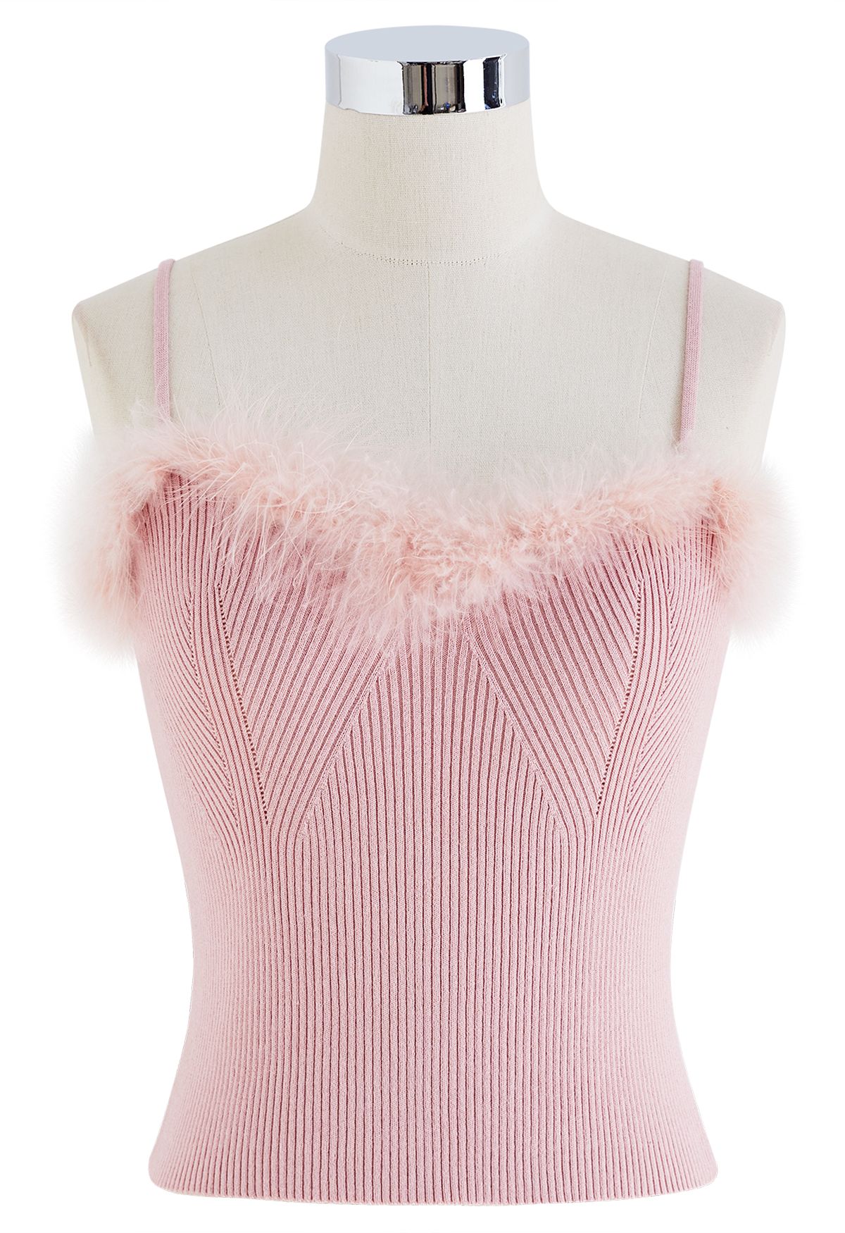 Cami-Oberteil mit Federbesatz und Pulloverärmel-Set in Pink
