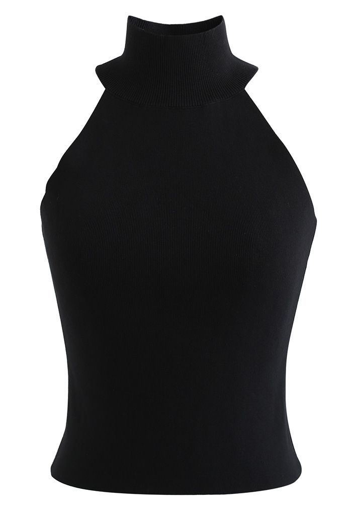 Neckholder Attrappe Nacken Tailliertes Strick-Tanktop in Schwarz