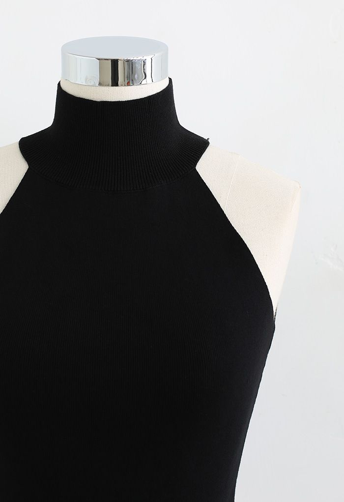 Neckholder Attrappe Nacken Tailliertes Strick-Tanktop in Schwarz