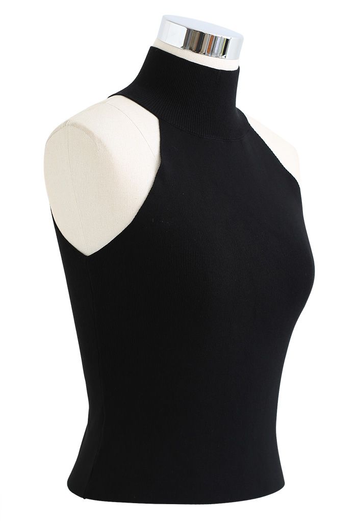 Neckholder Attrappe Nacken Tailliertes Strick-Tanktop in Schwarz