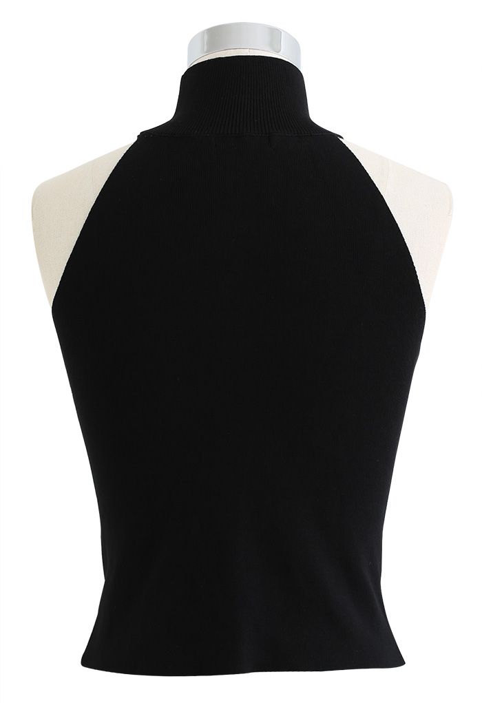 Neckholder Attrappe Nacken Tailliertes Strick-Tanktop in Schwarz