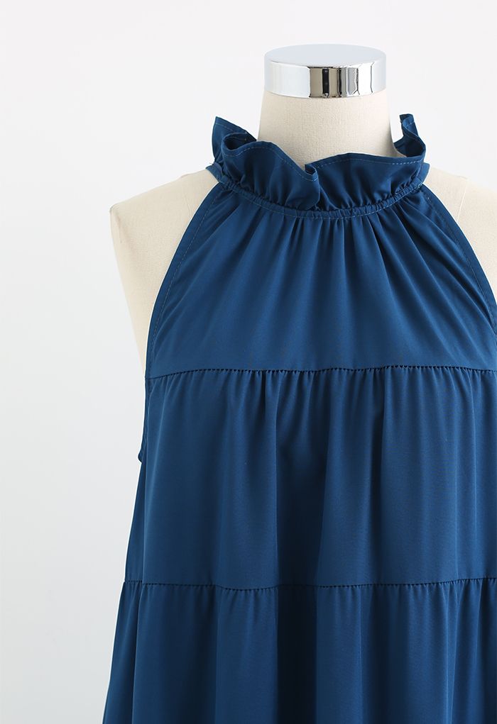 Neckholder-Midikleid mit Schleifenknoten und Rüschen zum Selbstbinden