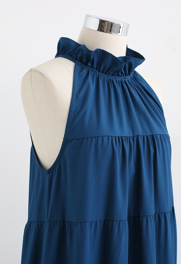 Neckholder-Midikleid mit Schleifenknoten und Rüschen zum Selbstbinden