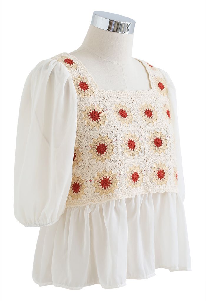 Gespleißtes Top in Boho-Creme mit Blumenmuster