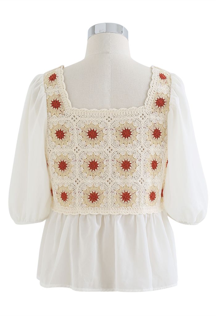 Gespleißtes Top in Boho-Creme mit Blumenmuster