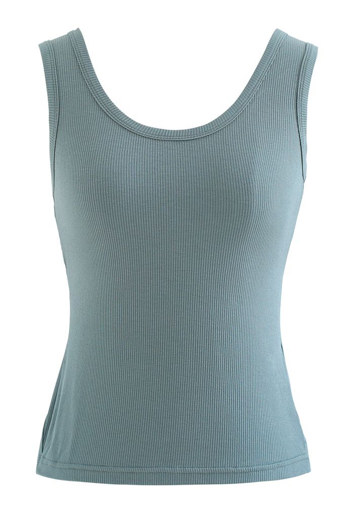 Überkreuztes Tanktop mit offenem Rücken in Blaugrün