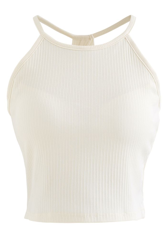 Geripptes Neckholder-Top mit Racerback in Creme