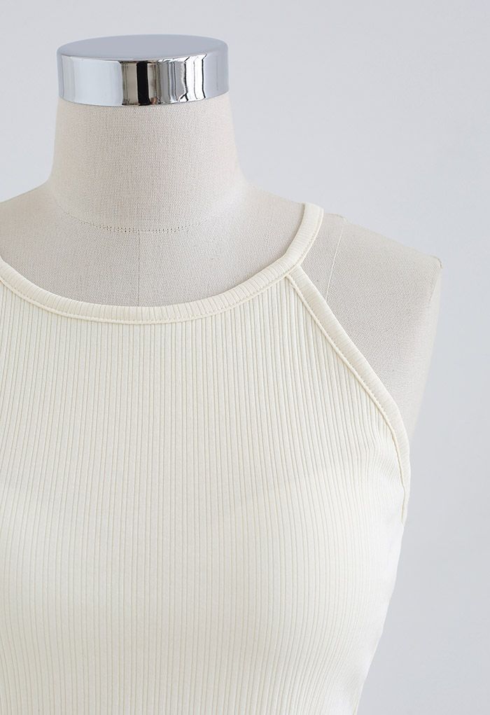 Geripptes Neckholder-Top mit Racerback in Creme