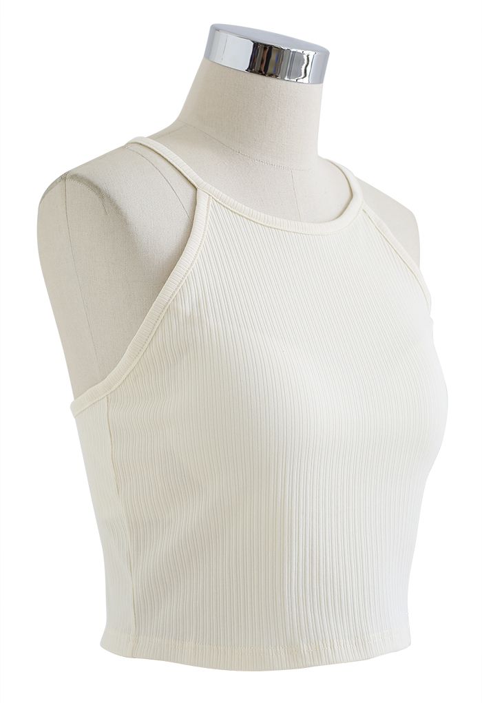 Geripptes Neckholder-Top mit Racerback in Creme