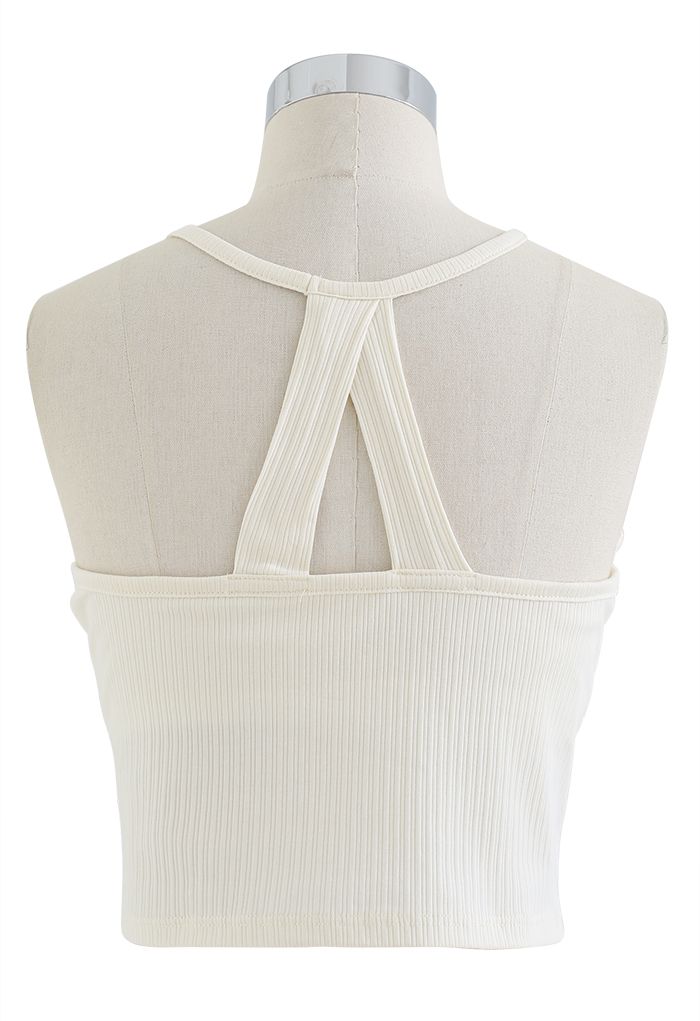 Geripptes Neckholder-Top mit Racerback in Creme