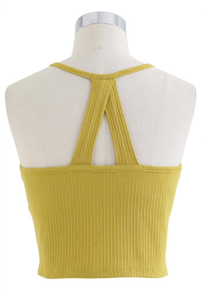 Geripptes Neckholder-Top mit Racerback in Senf