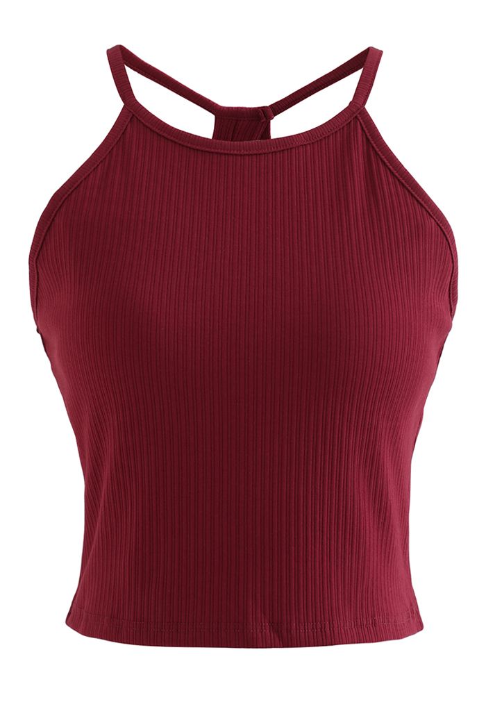 Geripptes Neckholder-Top mit Racerback in Burgund