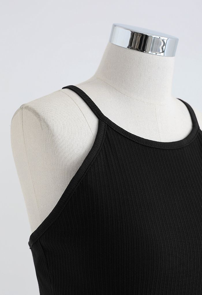 Geripptes Neckholder-Top mit Racerback in Schwarz