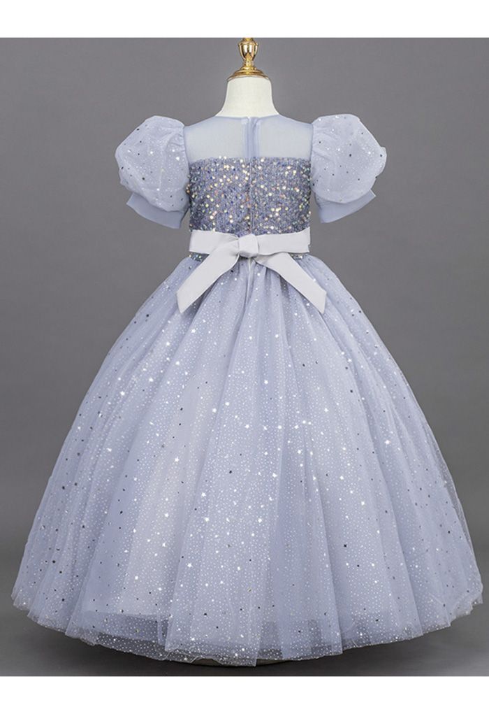 Glitzer-Pailletten-Tüll-Kleid in Babyblau für Kinder