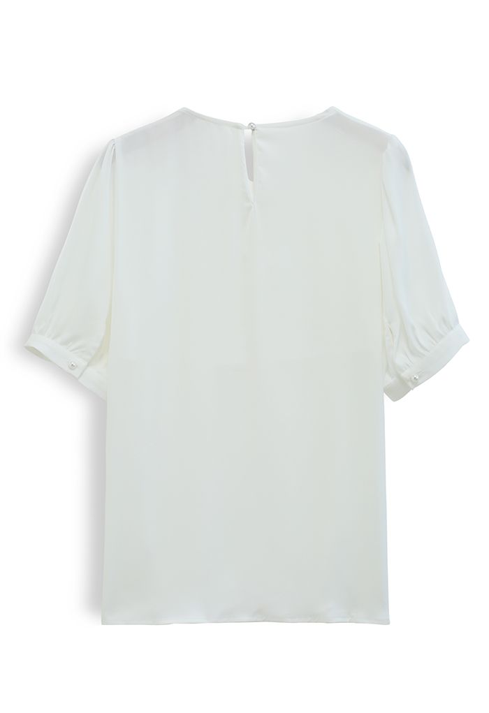 Halskette Kurzarm-Satin-Top in Weiß