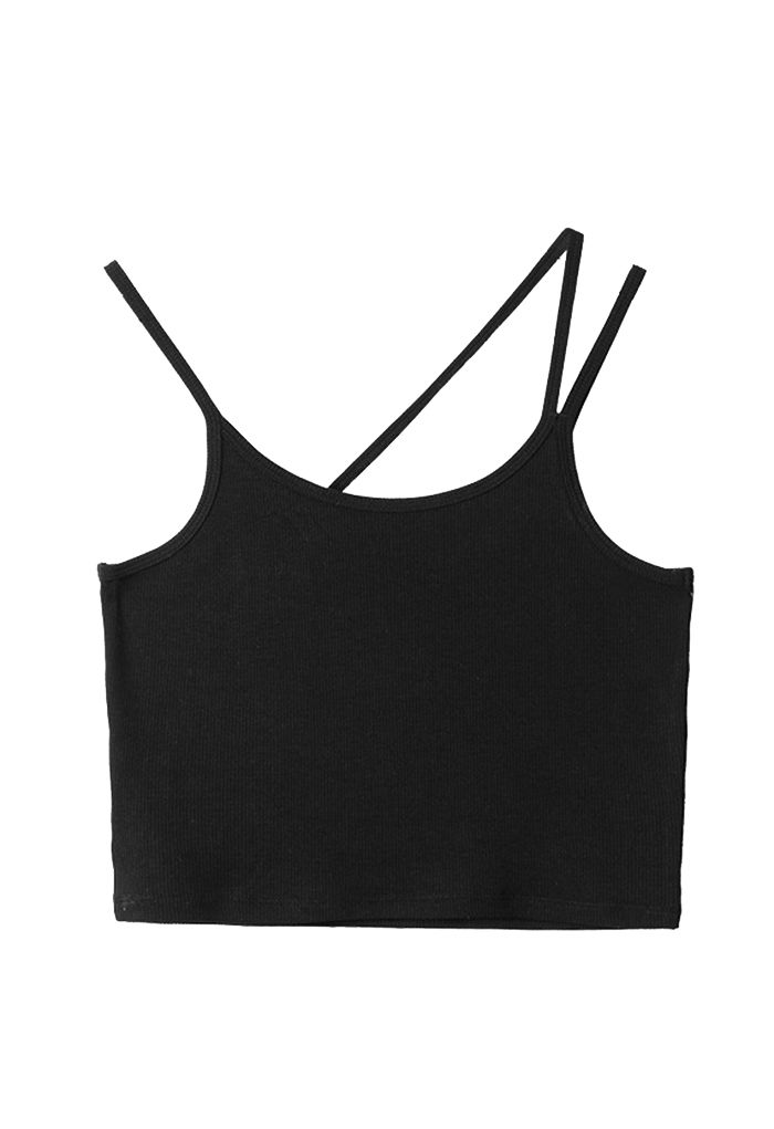 Triple Strings – Kurzes Camisole in Schwarz