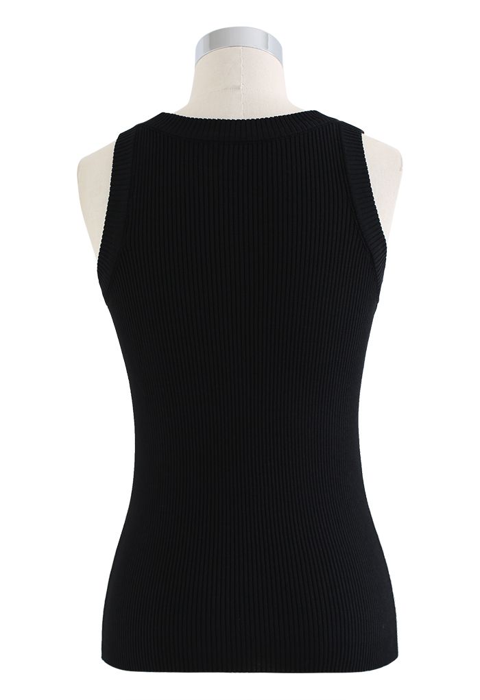 Zweifarbiges Strick-Tanktop in Schwarz