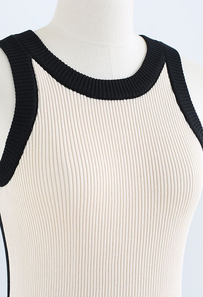 Zweifarbiges Strick-Tanktop in Schwarz