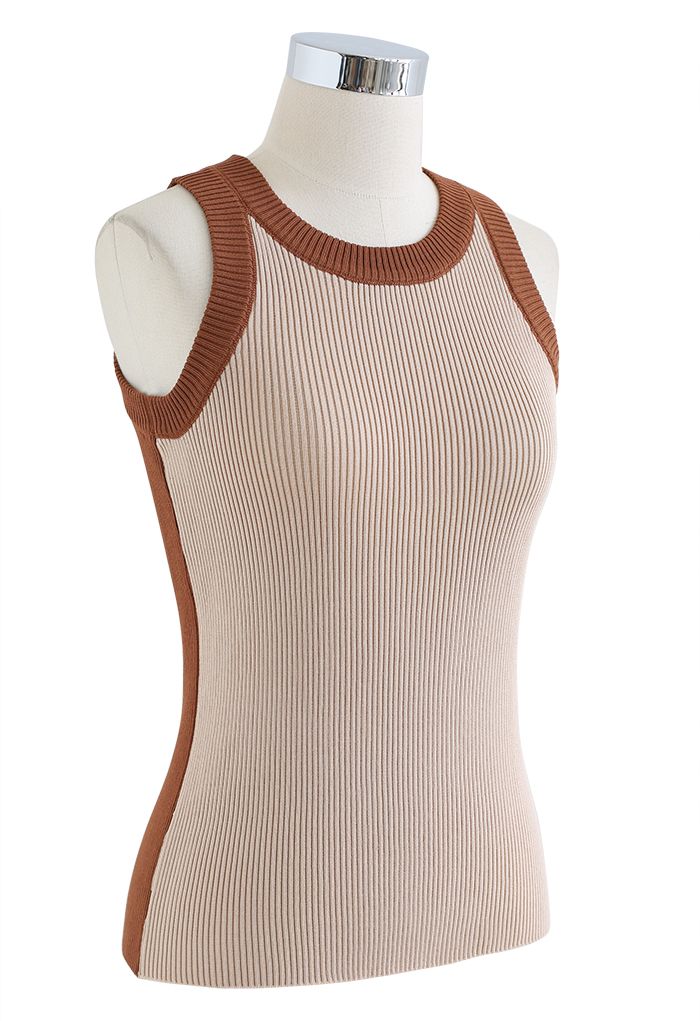 Zweifarbiges Strick-Tanktop in Braun