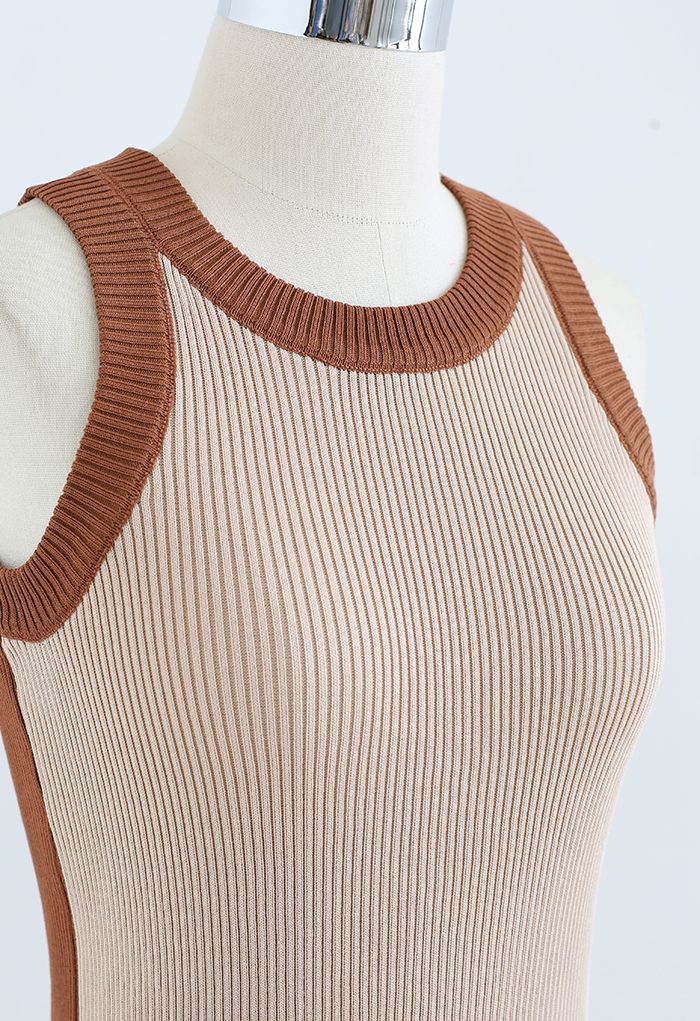 Zweifarbiges Strick-Tanktop in Braun