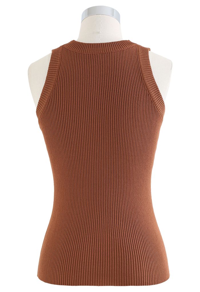 Zweifarbiges Strick-Tanktop in Braun