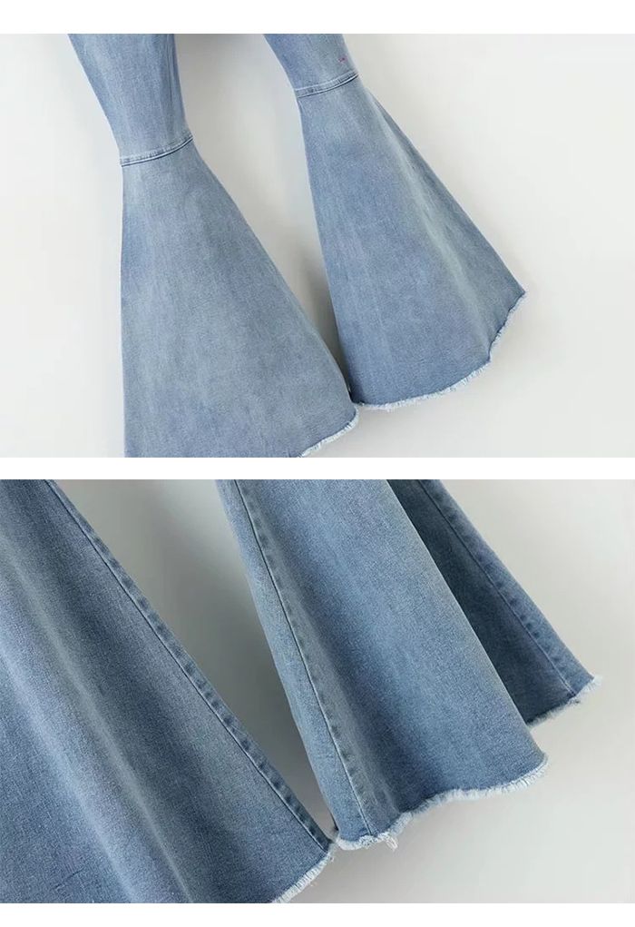 Dehnbare Flare-Jeans mit ungesäumtem Saum in Hellblau