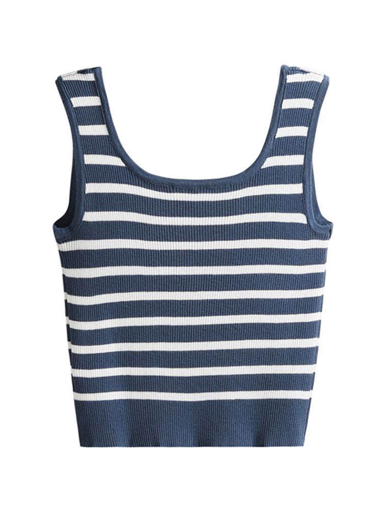 Gestreiftes Crop-Tanktop aus Strick in Marineblau