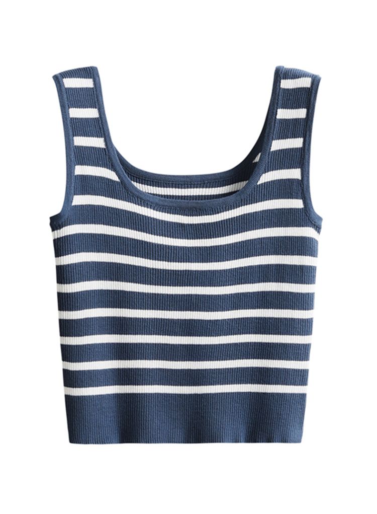 Gestreiftes Crop-Tanktop aus Strick in Marineblau