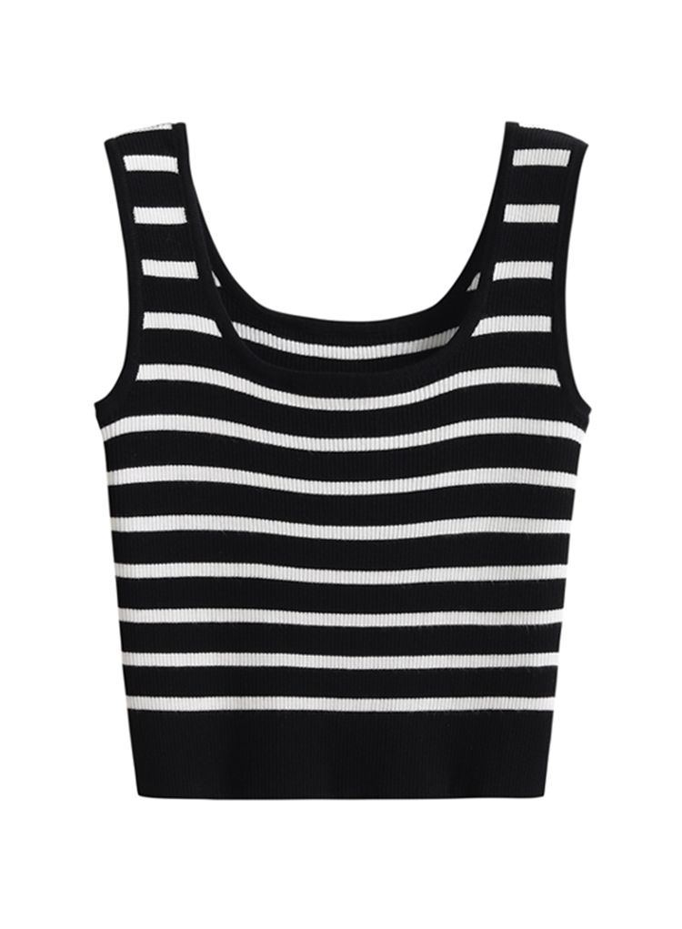 Gestreiftes Crop-Tanktop aus Strick in Schwarz