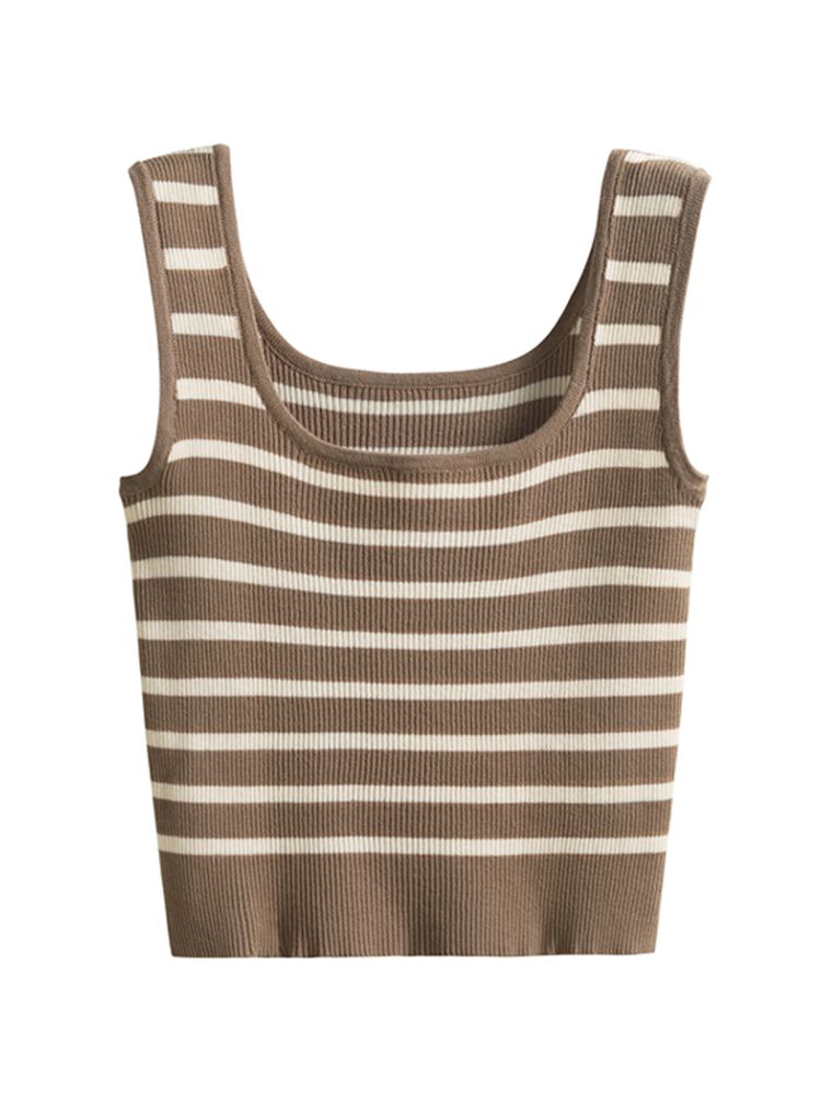 Gestreiftes Crop-Tanktop aus Strick in Braun