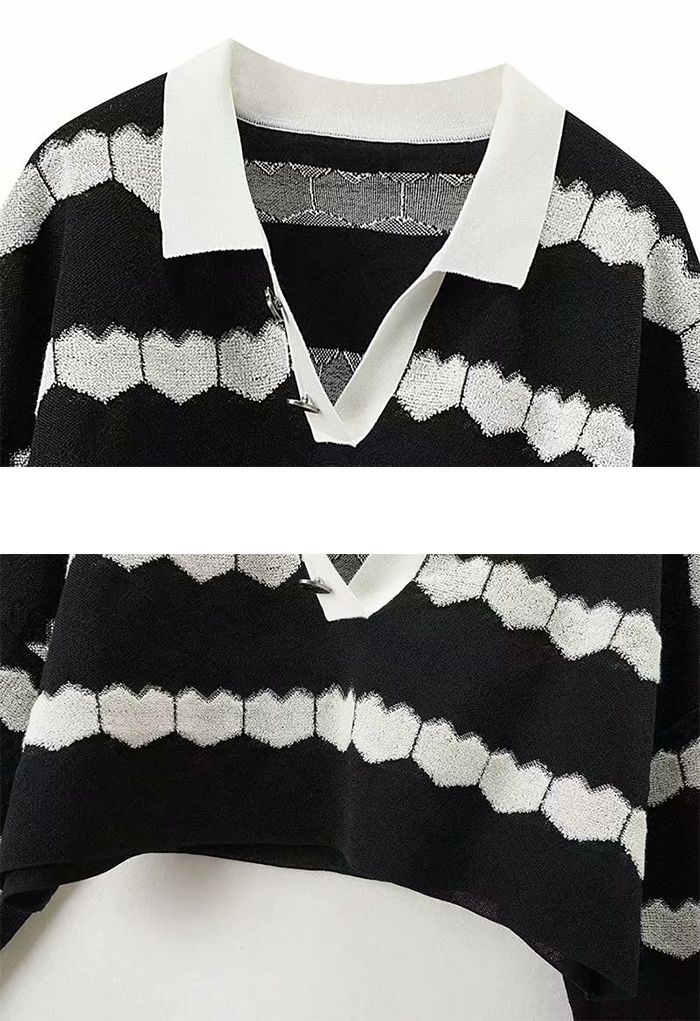 Gestreifter Herz-Polo-Crop-Pullover